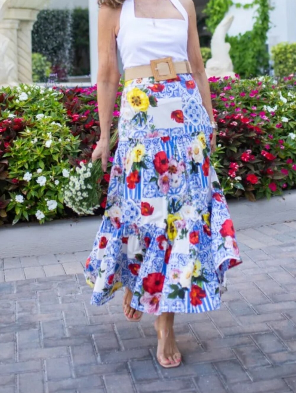 Boston Proper The Dolce Vita Patchwork Midi Skirt Medium